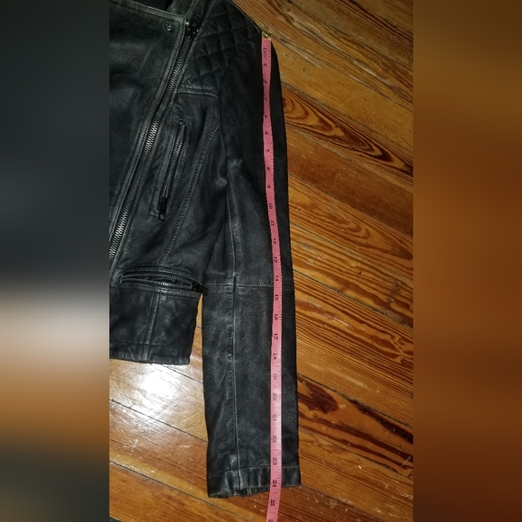 All saints Cargo Distressed Leather Jacket, Black/Grey, Size 8 - Picture 8 of 8